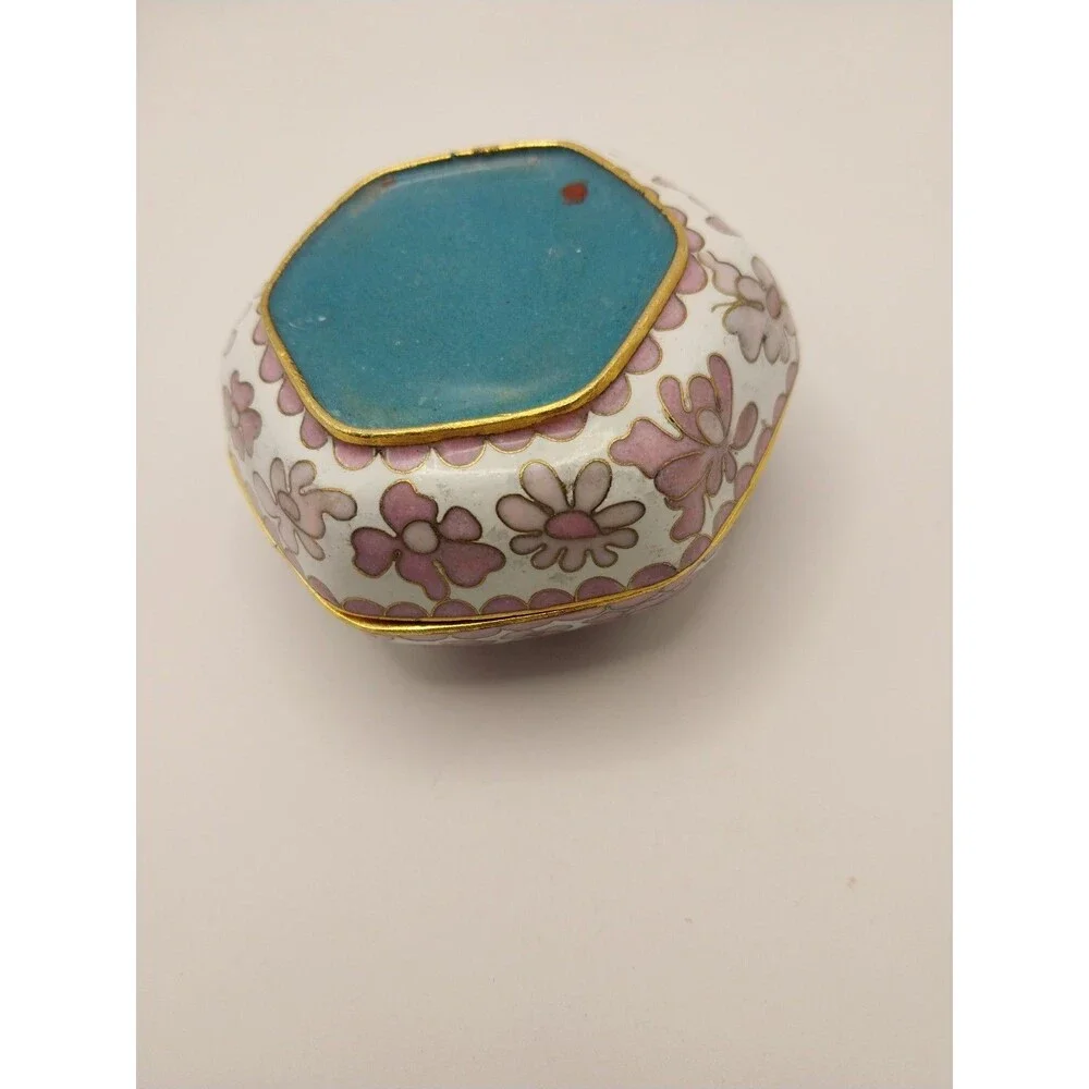 Gorgeous Vintage Cloisonné Trinket Box - Rare Pink and Light Pink Flowers New
